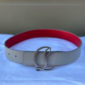 Christian Louboutin CL Logo Belt in Goose Gray
